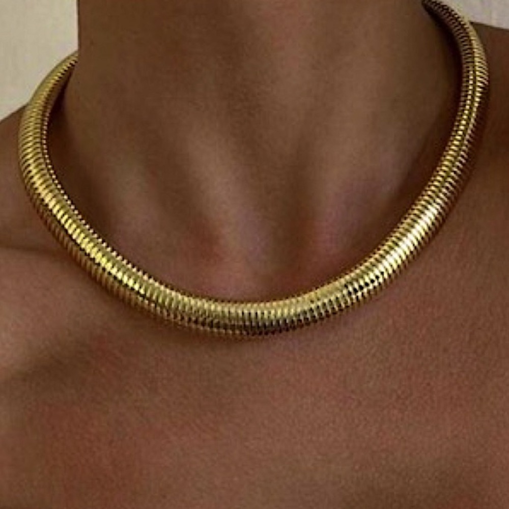 Gold Collar Statement Choker Grunge Punk Spiral Necklace